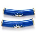 Passant tube emaille zircon plaque or bleu courbe 50mm plaque argent pour cuir 5mm
