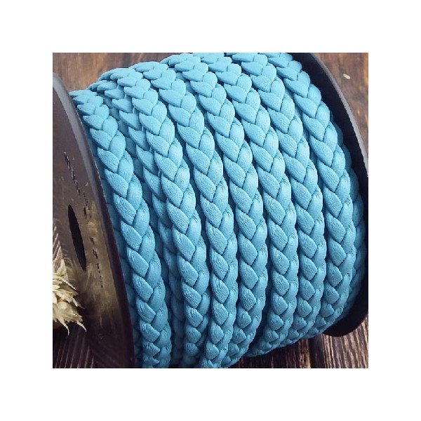 Cuir plat 6mm tresse turquoise