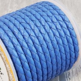 Cordon cuir rond tresse bleu jean 4MM par 20cm