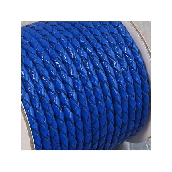 Cordon cuir rond tresse bleu gitane 3MM par 20cm