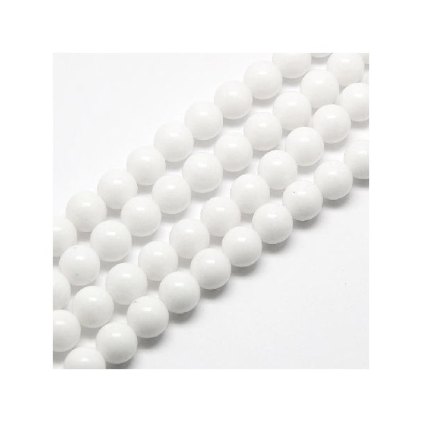 Fil de 92 perles rondes en Jade 4mm blanches