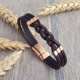 Kit bracelet cuir tresse couleurs automne et argent