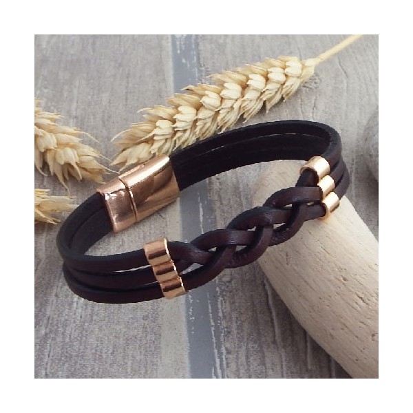Kit bracelet cuir tresse couleurs automne et argent
