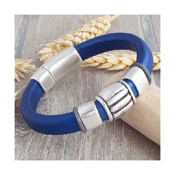 Kit bracelet cuir regaliz bleu metal et argent