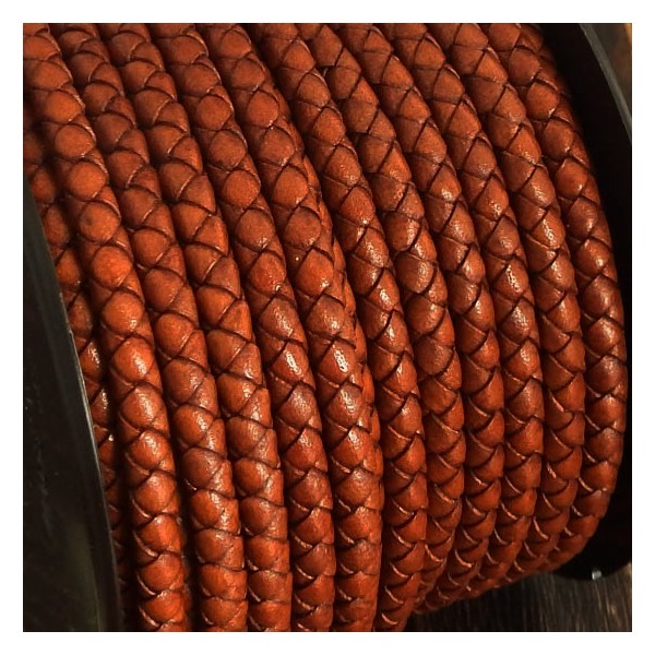 Cordon cuir rond tresse serpent marron 5MM par 20cm
