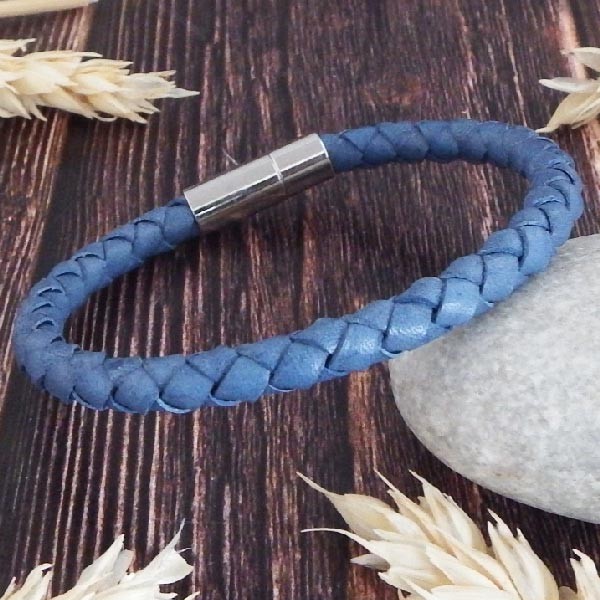 Bracelet cuir tresse or rose fait main