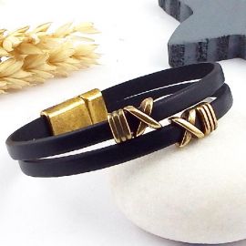 Kit bracelet cuir double noir et bronze et bronze
