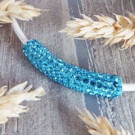 Perle passante tube strass cristal turquoise pour cuir rond 3mm
