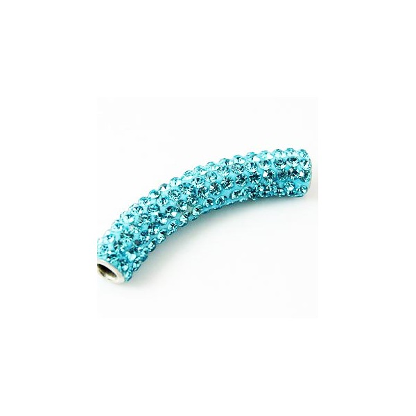 Perle passante tube strass cristal turquoise pour cuir rond 3mm