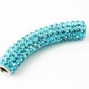 Perle passante tube strass cristal turquoise pour cuir rond 3mm