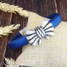 Kit bracelet cuir regaliz bleu metal et argent