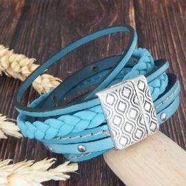 Kit bracelet cuir double tour turquoise et argent tutoriel