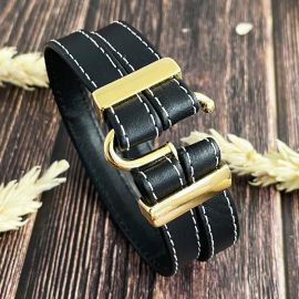 Kit bracelet cuir noir coutures doublé top tendance fermoir or