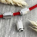 2 perles tube design zamak plaque argent pour cuir rond 3mm