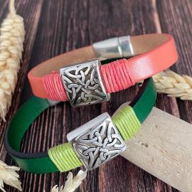 Kit bracelet cuir vert ou saumon passant grec argent 