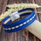 Kit bracelet cuir bleu vif ovales naturel avec fermoir argent