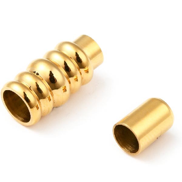 Fermoir magnetique acier inoxydable dore spirale pour cuir rond 5mm