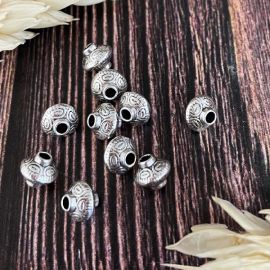 10 perles toupies ethniques style tibetain laiton argente interieur 1mm