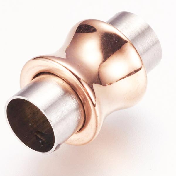 Fermoir magnetique acier inoxydable bicolore or rose pour cuir rond 6mm