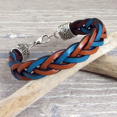 Kit bracelet cuir tresse marron et bleu